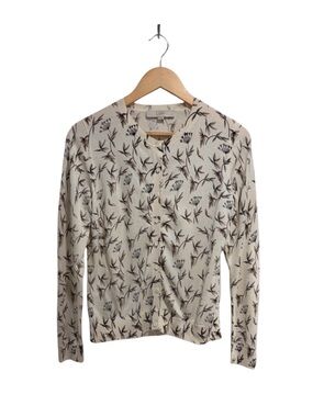 LOFT Ann Taylor Women’s Cream Floral Long Sleeve Button-Up Cardigan Cotton